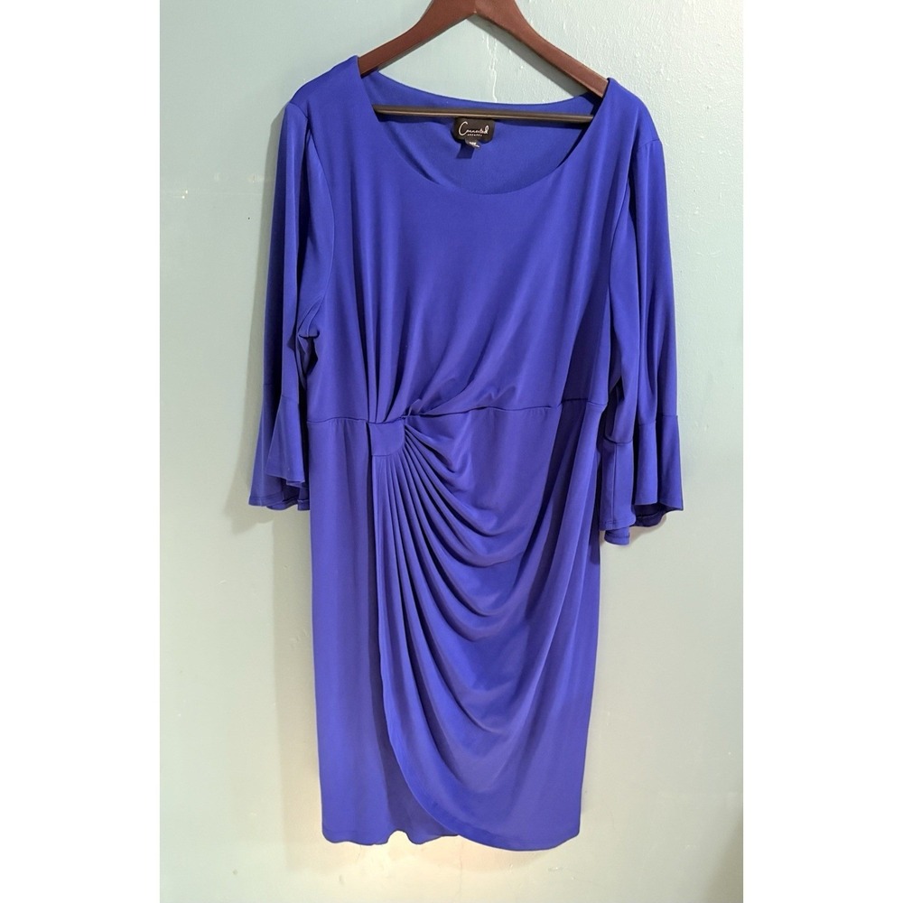 Connected Apparel Women's Blue Drapey Bell Sleeves Cocktail Dress Plus Size 22W - Picture 2 of 6
